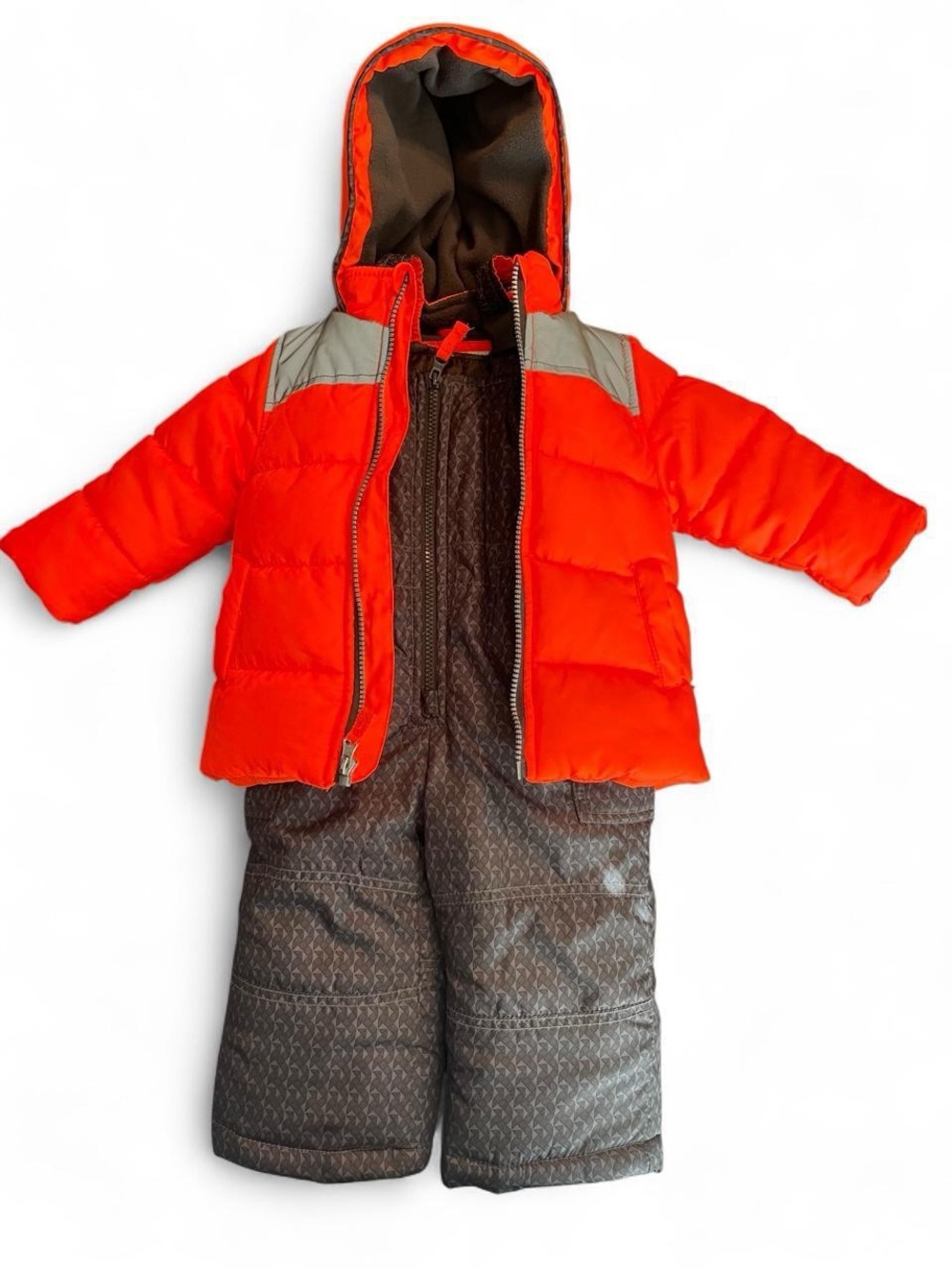 Carter's Grey Puffer Bibs and Orange Puffer
